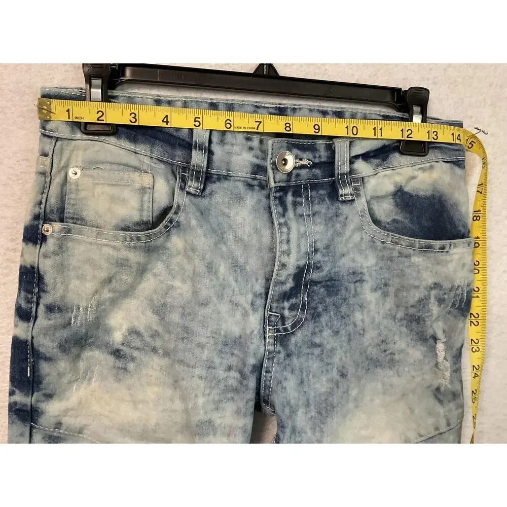Essentials Jeans Mens 30x30 Skinny Moto Biker Acid Wash Ribbed Knees Distressed
